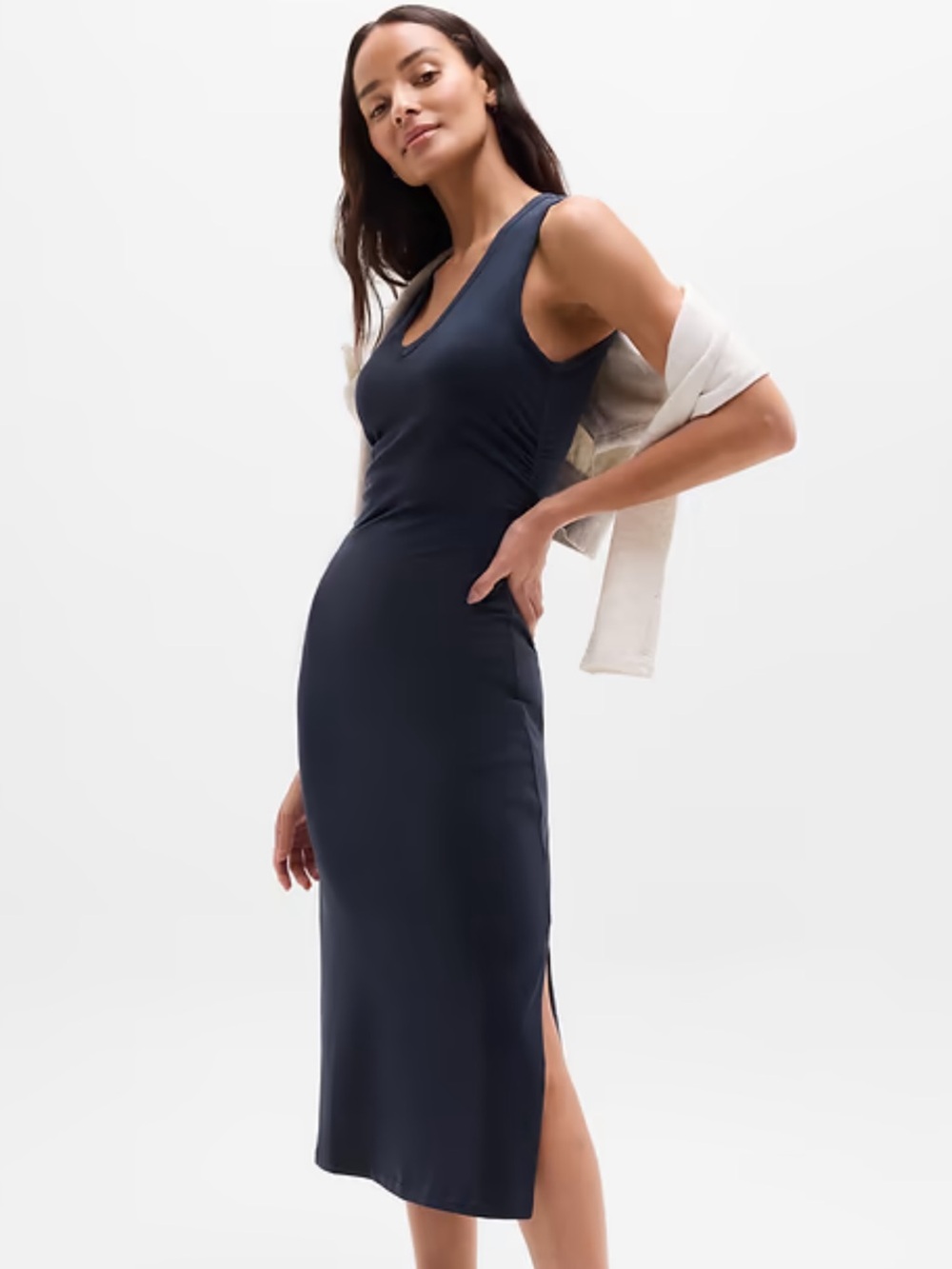 Athleta Essential V‑Neck Midi Dress - Navy